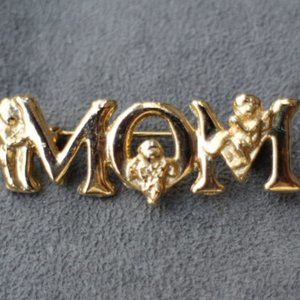 Luke Razza Mom Brooch Angels Cherubs Gold Plate